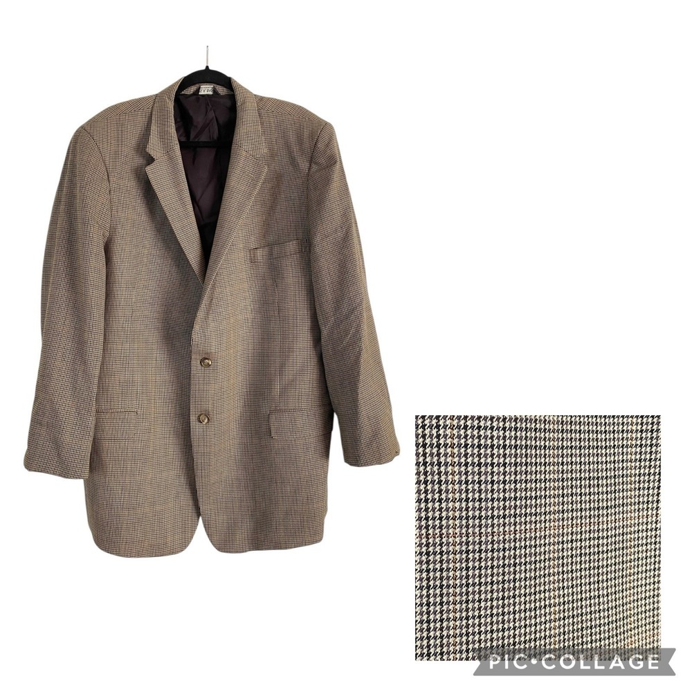 Jos A Banks Mens Houndstooth Brown Beige Orange Blazer Sports Coat Size 52L